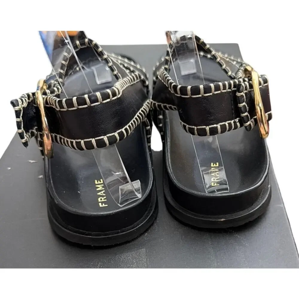 FRAME Le Marcel Leather Sandals Contrast Stitching Size 37. US 6.5-7